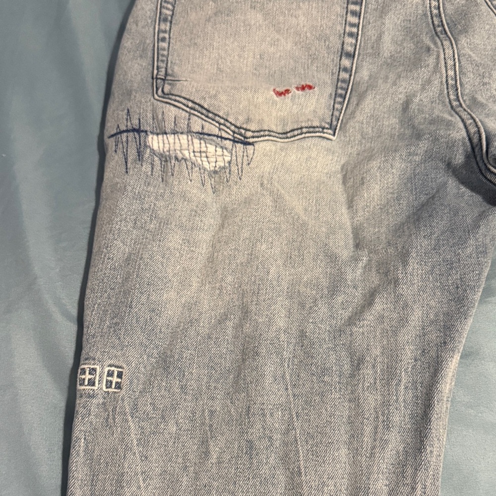 Ksubi Men's Gray Jeans with Blue Stitching